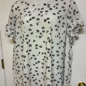 Lane Bryant Black and White Floral Blouse